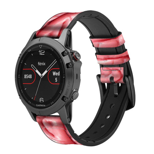 CA0042 Brain Silicone & Leather Smart Watch Band Strap For Garmin Smartwatch