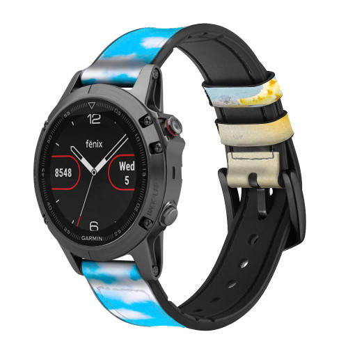 CA0122 Relax at the Beach Silicone & Leather Smart Watch Band Strap For Garmin Smartwatch