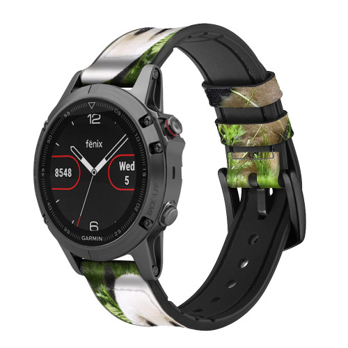 CA0144 Panda Enjoy Eating Silicone & Leather Smart Watch Band Strap For Garmin Smartwatch