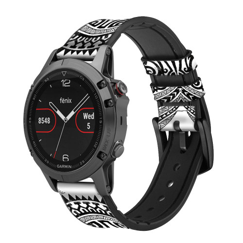 CA0191 Maori Tattoo Silicone & Leather Smart Watch Band Strap For Garmin Smartwatch