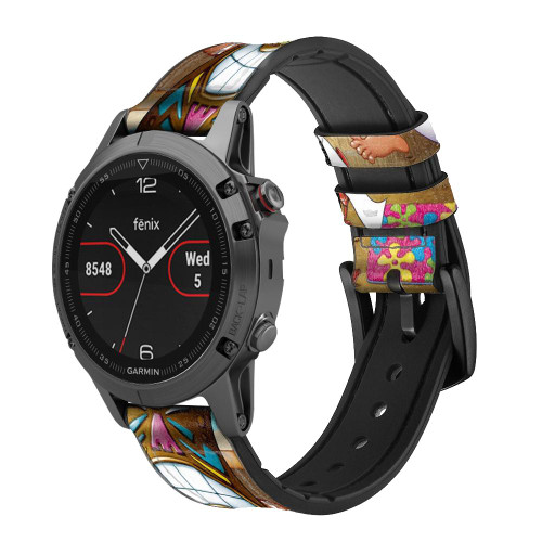 CA0196 Tiki Man Toilet Silicone & Leather Smart Watch Band Strap For Garmin Smartwatch