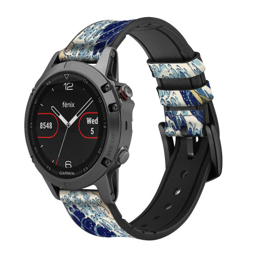 CA0298 Hokusai The Great Wave off Kanagawa Silicone & Leather Smart Watch Band Strap For Garmin Smartwatch