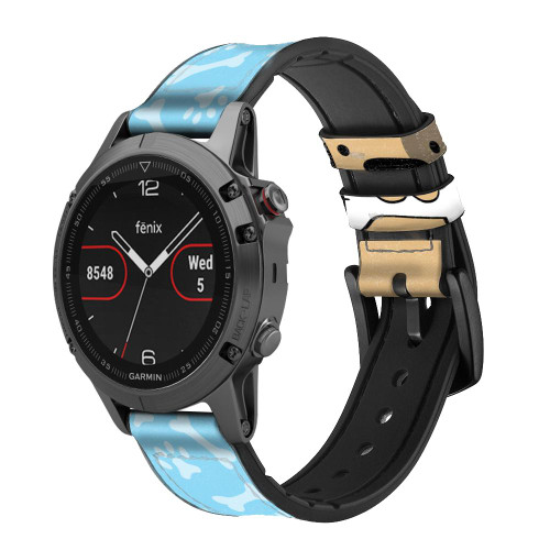 CA0396 Cute Dog Paws Bones Cartoon Silicone & Leather Smart Watch Band Strap For Garmin Smartwatch