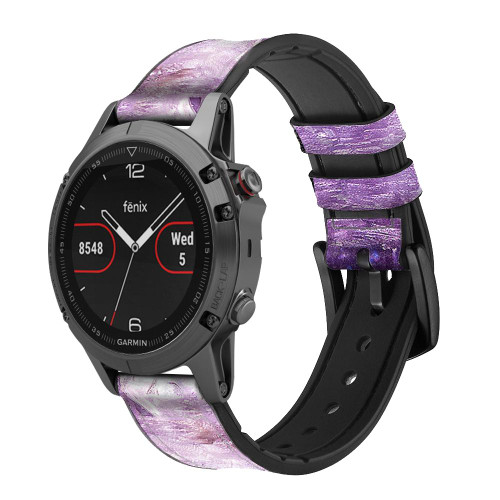 CA0409 Amethyst Crystals Graphic Printed Silicone & Leather Smart Watch Band Strap For Garmin Smartwatch