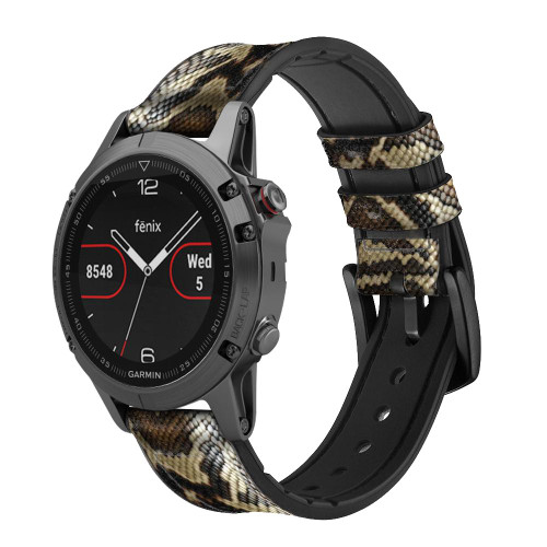 CA0415 Anaconda Amazon Snake Skin Graphic Printed Silicone & Leather Smart Watch Band Strap For Garmin Smartwatch