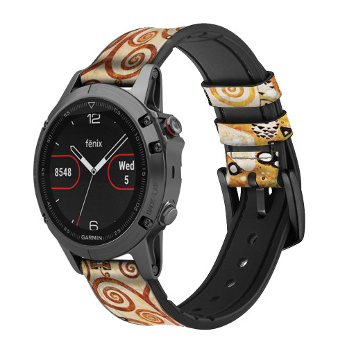 CA0420 The Tree of Life Gustav Klimt Silicone & Leather Smart Watch Band Strap For Garmin Smartwatch