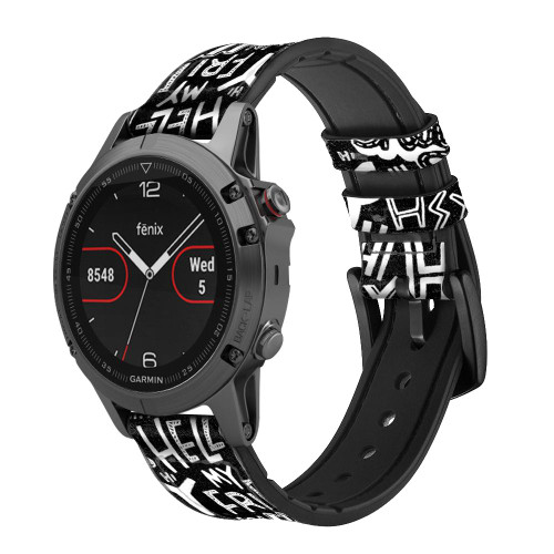 CA0425 Hey Hi Hello Art Pattern Silicone & Leather Smart Watch Band Strap For Garmin Smartwatch