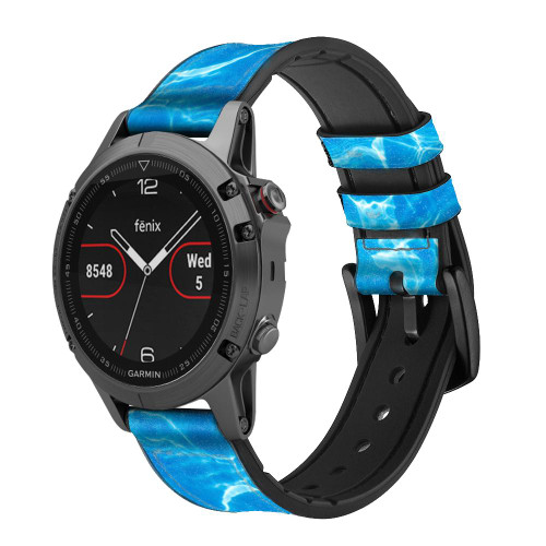 CA0440 Blue Water Swimming Pool Silicone & Leather Smart Watch Band Strap For Garmin Smartwatch