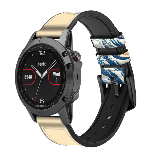 CA0441 Hokusai Under The Wave off Kanagawa Silicone & Leather Smart Watch Band Strap For Garmin Smartwatch