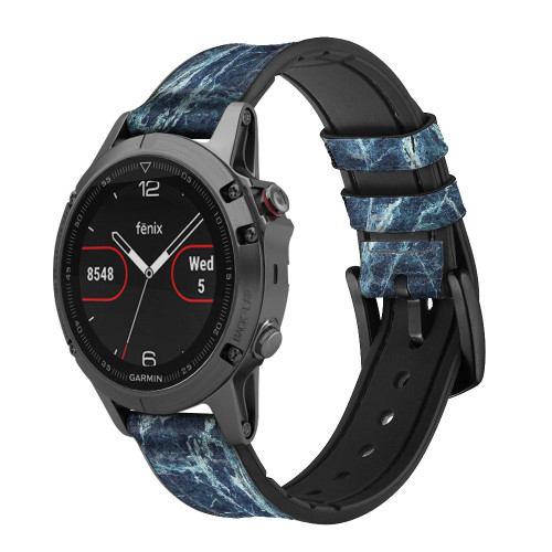 CA0444 Light Blue Marble Stone Graphic Printed Silicone & Leather Smart Watch Band Strap For Garmin Smartwatch