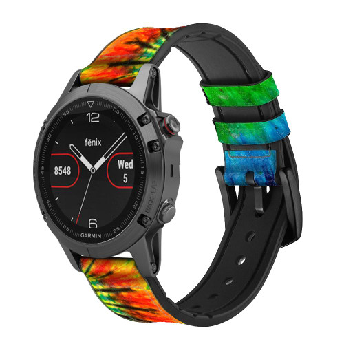 CA0723 Tie Dye Silicone & Leather Smart Watch Band Strap For Garmin Smartwatch