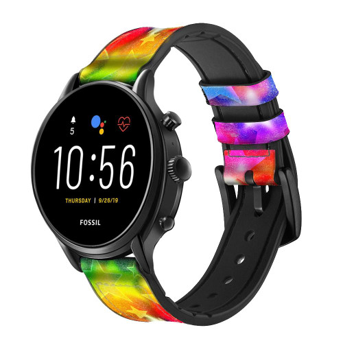 CA0652 Colourful Disco Star Silicone & Leather Smart Watch Band Strap For Fossil Smartwatch