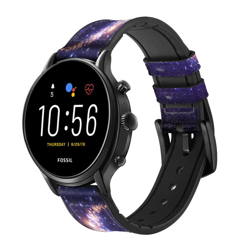 CA0658 Crescent Moon Galaxy Silicone & Leather Smart Watch Band Strap For Fossil Smartwatch