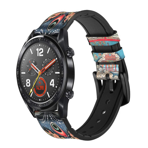 CA0073 Tibet Art Silicone & Leather Smart Watch Band Strap For Wristwatch Smartwatch