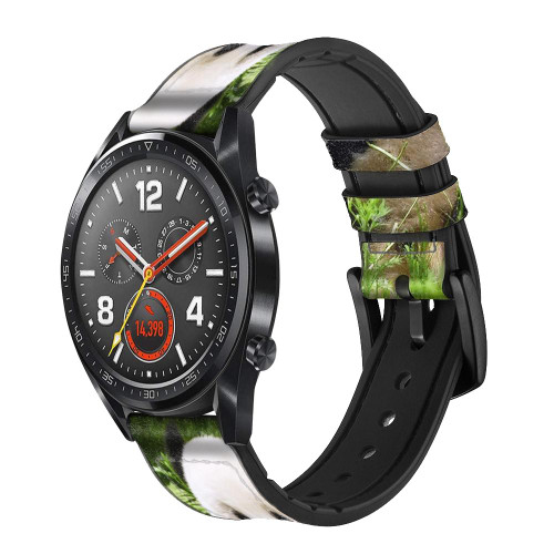 CA0144 Panda Enjoy Eating Silicone & Leather Smart Watch Band Strap For Wristwatch Smartwatch