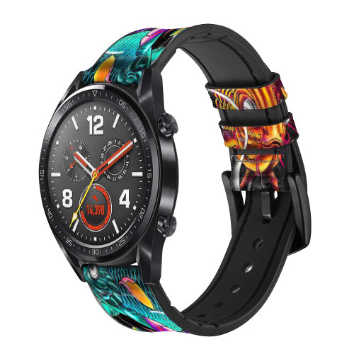 CA0188 Fish Japanese Oriental Tattoo Silicone & Leather Smart Watch Band Strap For Wristwatch Smartwatch