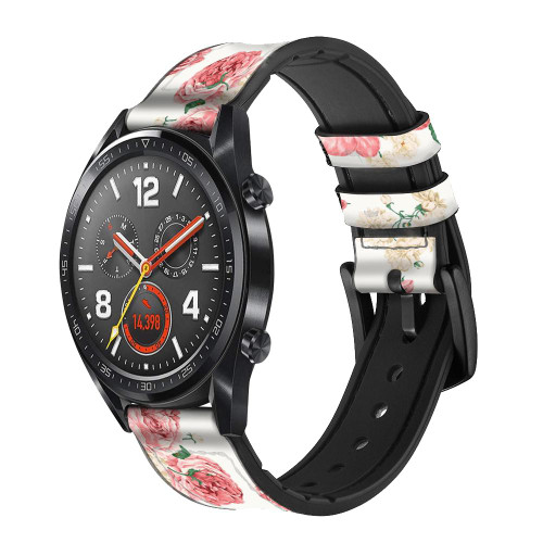 CA0209 Rose Pattern Silicone & Leather Smart Watch Band Strap For Wristwatch Smartwatch