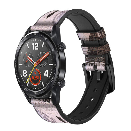 CA0244 Paris Postcard Eiffel Tower Silicone & Leather Smart Watch Band Strap For Wristwatch Smartwatch