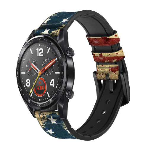 CA0276 Old American Flag Silicone & Leather Smart Watch Band Strap For Wristwatch Smartwatch