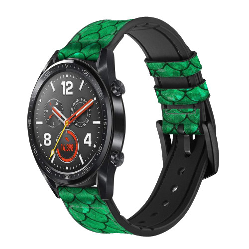 CA0413 Green Fish Scale Pattern Graphic Silicone & Leather Smart Watch Band Strap For Wristwatch Smartwatch