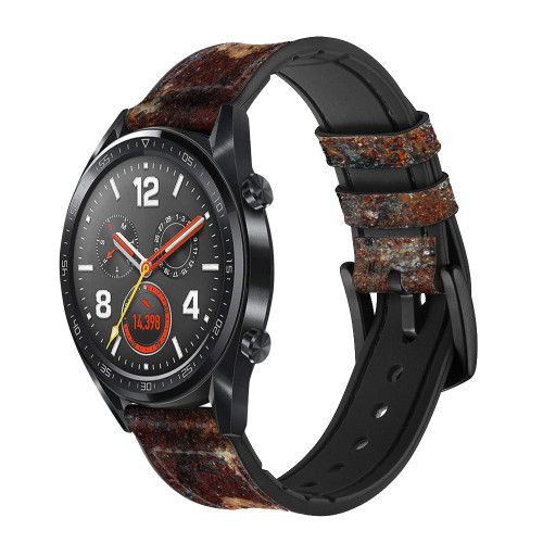 CA0417 Rust Steel Texture Graphic Printed Silicone & Leather Smart Watch Band Strap For Wristwatch Smartwatch