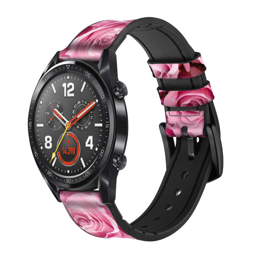 CA0519 Pink Rose Silicone & Leather Smart Watch Band Strap For Wristwatch Smartwatch