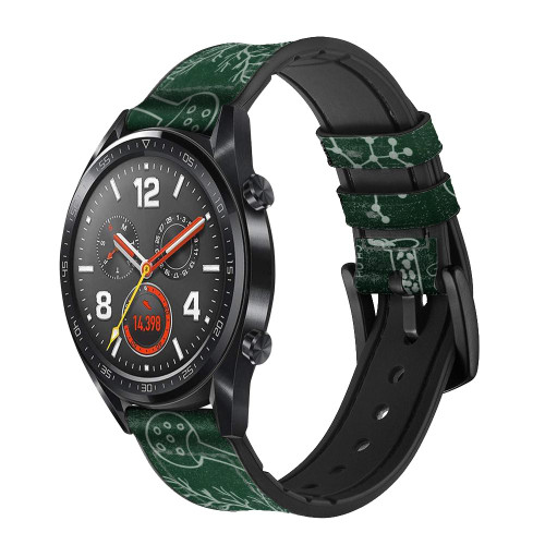 CA0615 Science Green Board Silicone & Leather Smart Watch Band Strap For Wristwatch Smartwatch