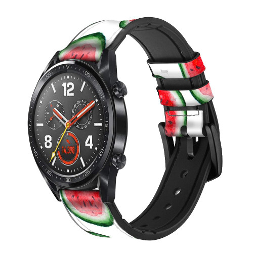CA0628 Watermelon Pattern Silicone & Leather Smart Watch Band Strap For Wristwatch Smartwatch