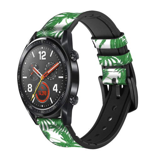 CA0754 Paper Palm Monstera Silicone & Leather Smart Watch Band Strap For Wristwatch Smartwatch