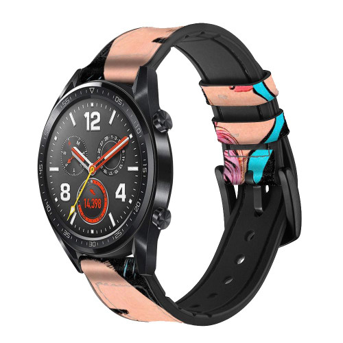 CA0764 Pop Art Silicone & Leather Smart Watch Band Strap For Wristwatch Smartwatch
