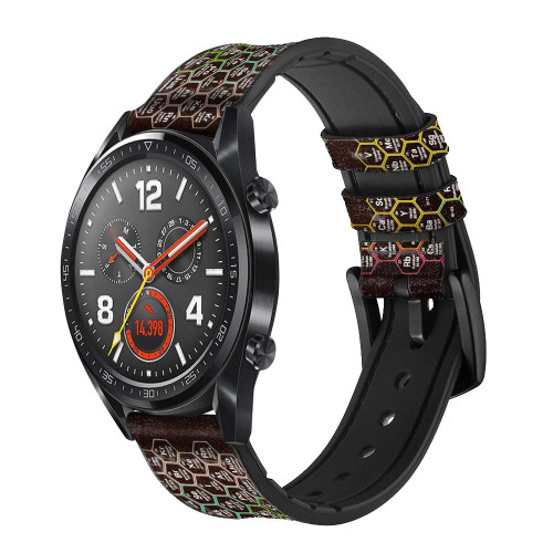 CA0827 Neon Honeycomb Periodic Table Silicone & Leather Smart Watch Band Strap For Wristwatch Smartwatch