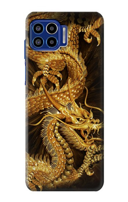 W2804 Chinese Gold Dragon Printed Hard Case and Leather Flip Case For Motorola One 5G