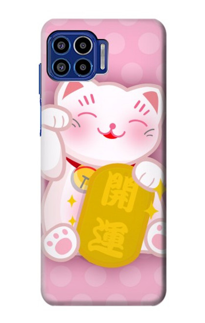 W3025 Pink Maneki Neko Lucky Cat Hard Case and Leather Flip Case For Motorola One 5G