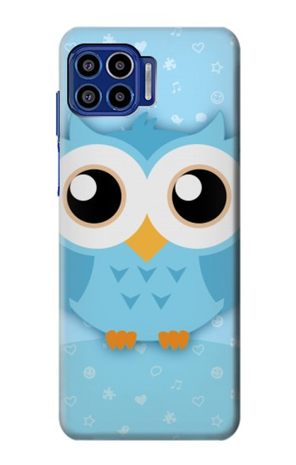 W3029 Cute Blue Owl Hard Case and Leather Flip Case For Motorola One 5G