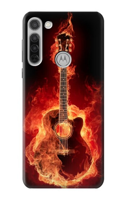 W0415 Fire Guitar Burn Hard Case and Leather Flip Case For Motorola Moto G8