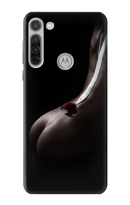 W0546 Sexy Cream Strawberry Hard Case and Leather Flip Case For Motorola Moto G8