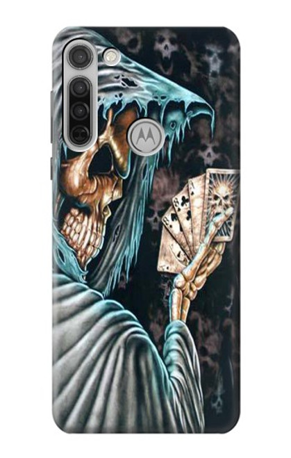 W0748 Grim Reaper Death Poker Hard Case and Leather Flip Case For Motorola Moto G8