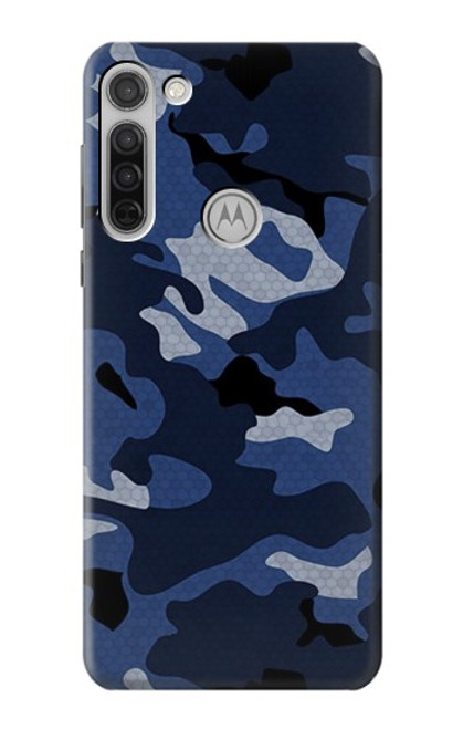 W2959 Navy Blue Camo Camouflage Hard Case and Leather Flip Case For Motorola Moto G8