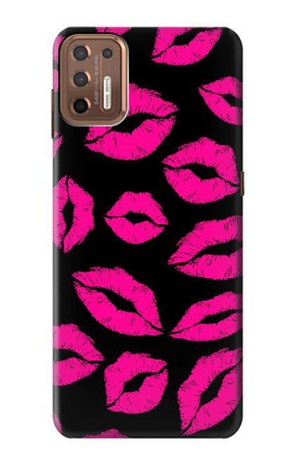 W2933 Pink Lips Kisses on Black Hard Case and Leather Flip Case For Motorola Moto G9 Plus