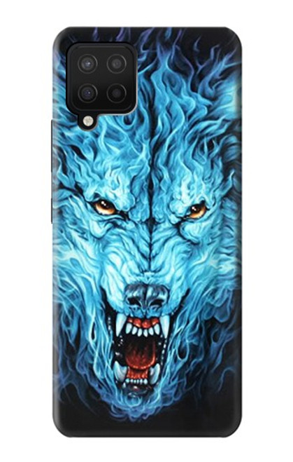 W0752 Blue Fire Grim Wolf Hard Case and Leather Flip Case For Samsung Galaxy A42 5G