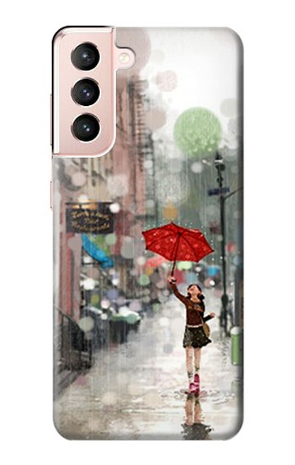 W0108 Girl in The Rain Hard Case and Leather Flip Case For Samsung Galaxy S21 5G