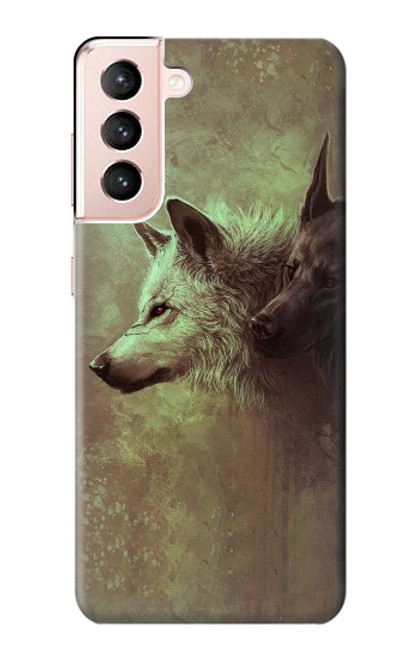 W0931 White Black Wolf Hard Case and Leather Flip Case For Samsung Galaxy S21 5G