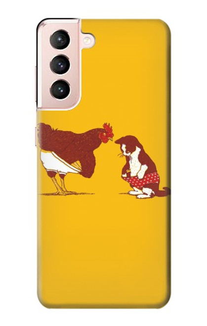 W1093 Rooster and Cat Joke Hard Case and Leather Flip Case For Samsung Galaxy S21 5G