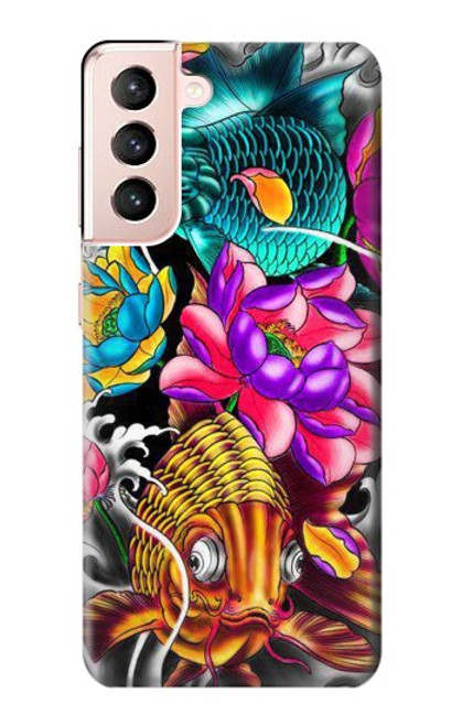 W1630 Fish Japanese Oriental Tattoo Hard Case and Leather Flip Case For Samsung Galaxy S21 5G