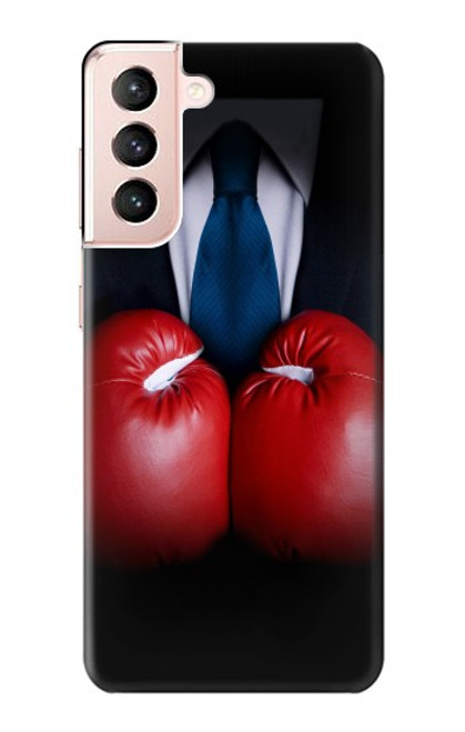 W2261 Businessman Black Suit With Boxing Gloves Hard Case and Leather Flip Case For Samsung Galaxy S21 5G