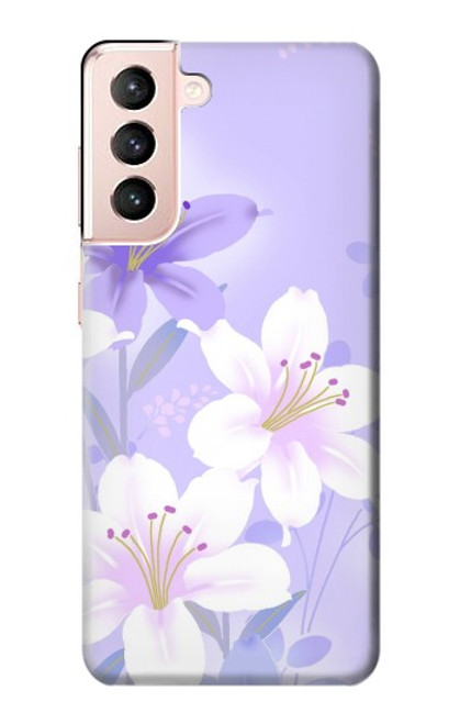 W2361 Purple White Flowers Hard Case and Leather Flip Case For Samsung Galaxy S21 5G