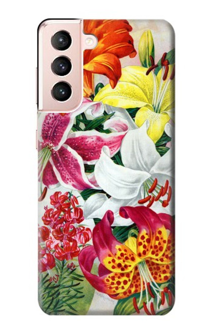 W3205 Retro Art Flowers Hard Case and Leather Flip Case For Samsung Galaxy S21 5G