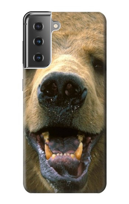 W0840 Grizzly Bear Face Hard Case and Leather Flip Case For Samsung Galaxy S21 Plus 5G, Galaxy S21+ 5G