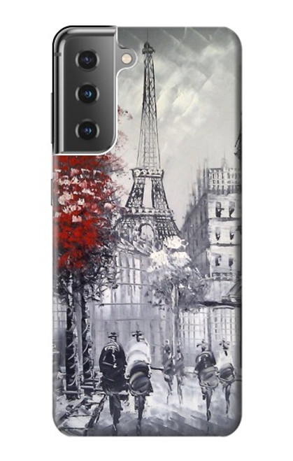 W1295 Eiffel Painting of Paris Hard Case and Leather Flip Case For Samsung Galaxy S21 Plus 5G, Galaxy S21+ 5G