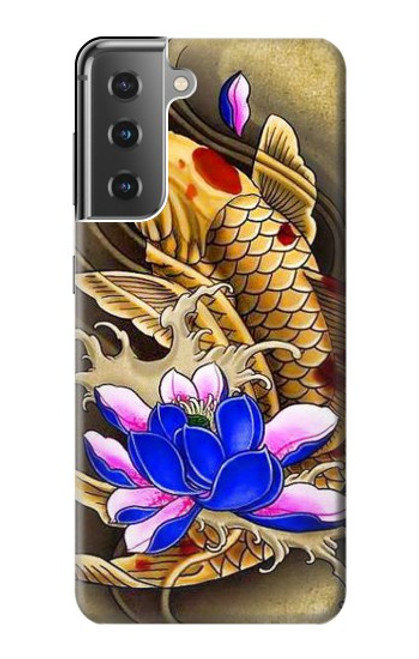 W1604 Carp Koi Fish Japanese Tattoo Hard Case and Leather Flip Case For Samsung Galaxy S21 Plus 5G, Galaxy S21+ 5G